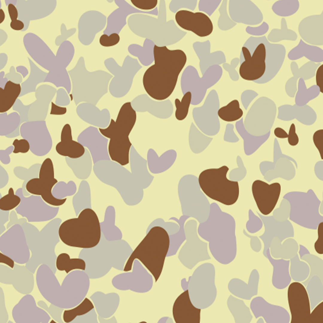a camouflage pattern with hearts on a yellow background